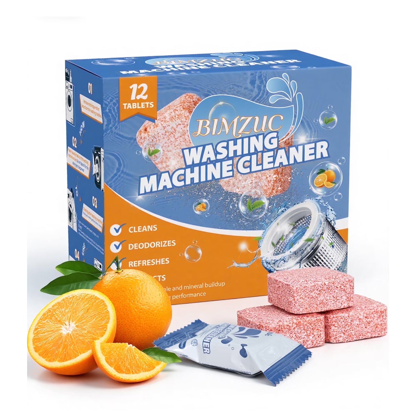 FVSA Washing Machine Cleaner Tablets, Deep Cleaning Odor Eliminator for Front and Top Load HE Washers, 12 Count