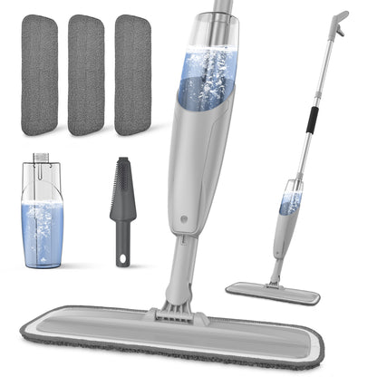 BIMZUC Spray Mop for Floor Cleaning Wet, with 14 oz Refillable Bottle and 3 Washable Microfiber Pads Home or Commercial Use, Gray