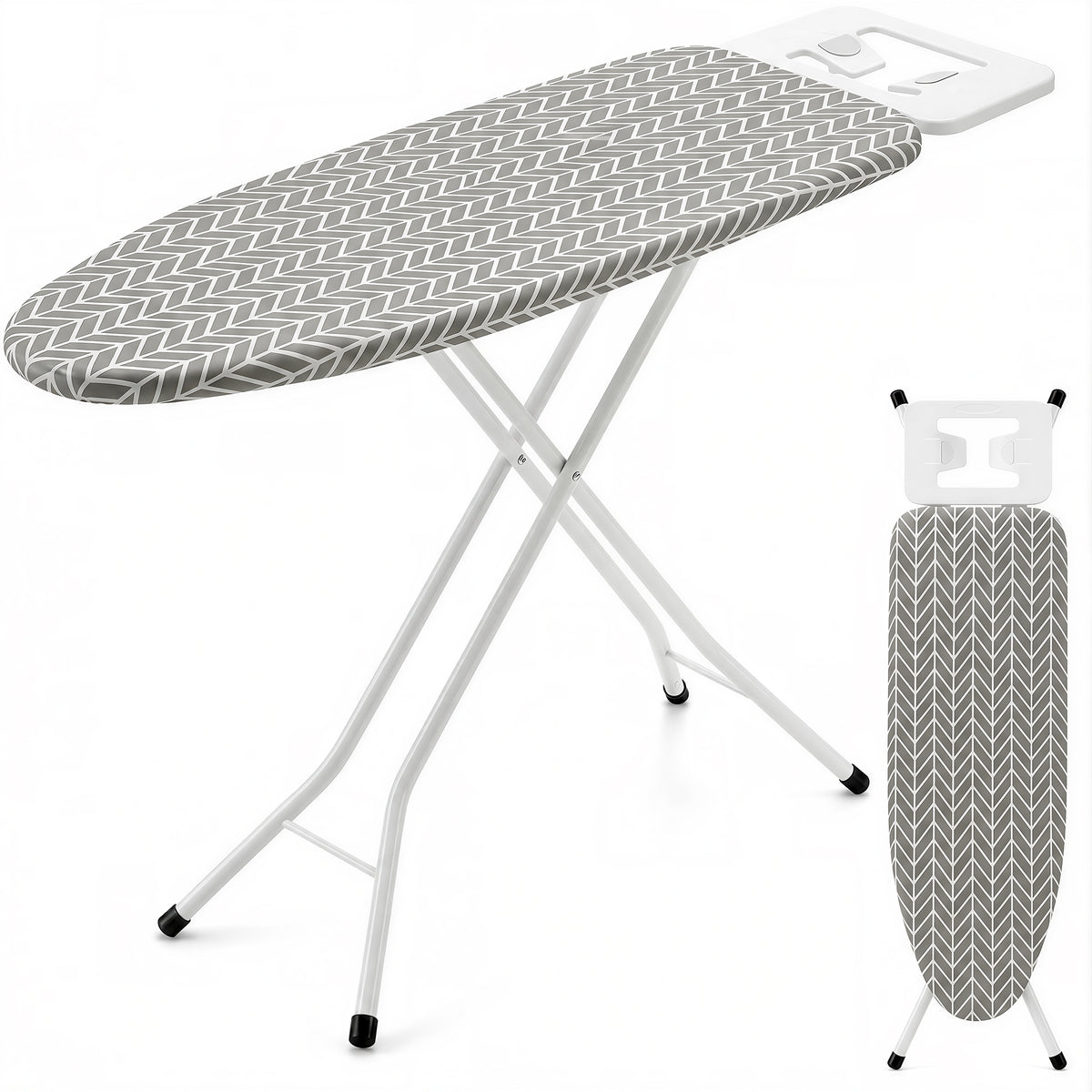 Riousery Full Size Folding Ironing Board with Iron Rest, Height Adjustable Laundry Board, Heavy Duty Steel Frame, Cotton Cover, White