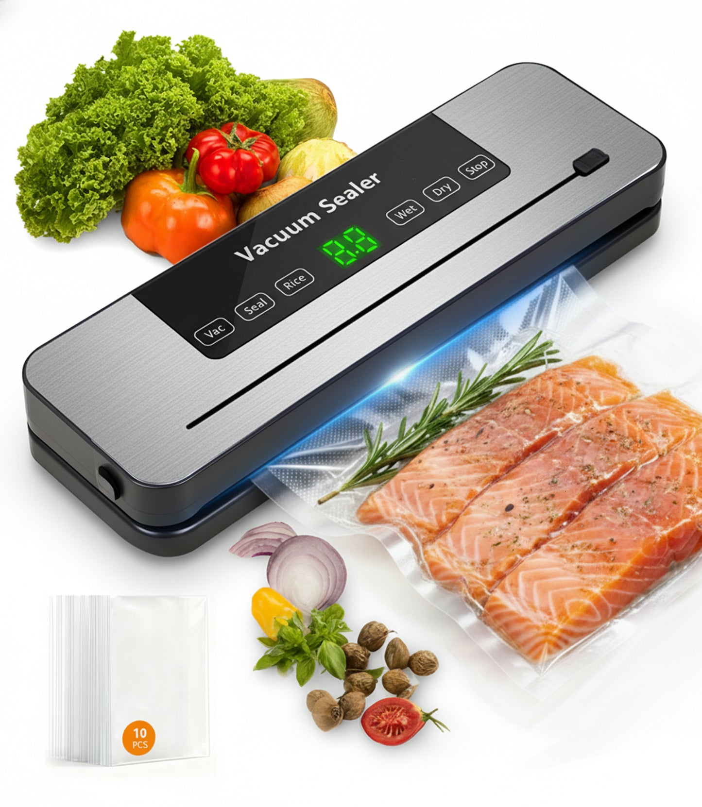 M Buder Vacuum Sealer Machine, Automatic Sealing for Food Storage with Cutter, 5 Modes, Residential, Commercial