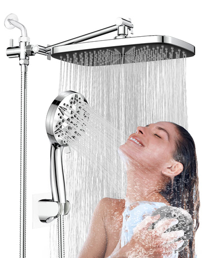 Hodvit 12 Inch High Pressure Rainfall Shower Head 10 Spray Handheld Showerhead Combo, with Extension Arm, Hose, New