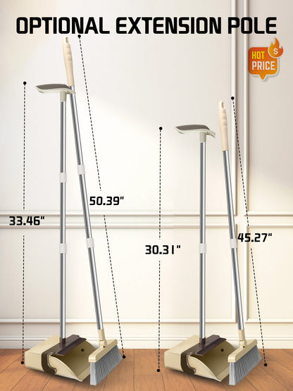 BIMZUC Broom and Dustpan Set,50.3" Broom and Dust Pan Combo,Standing Dust Pan with Long Handle (Brown)