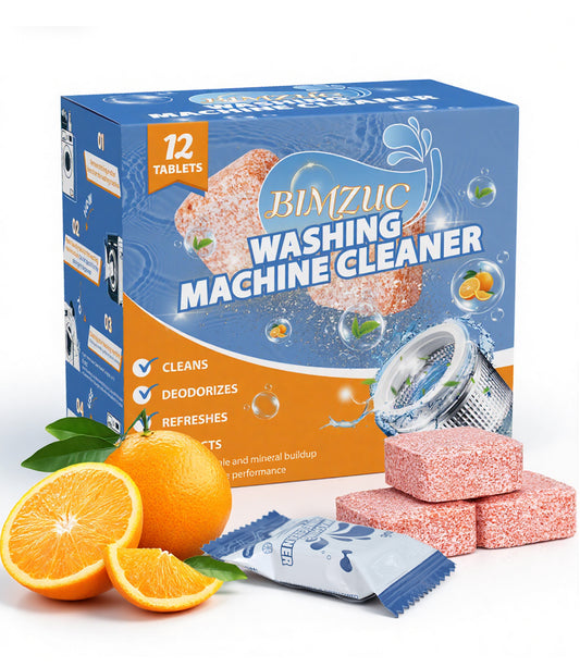 BIMZUC Washing Machine Cleaner Tablets (12 Count), Deep Cleans Front Load and Top Load Washers, Removes Odor Causing Residue & Buildup