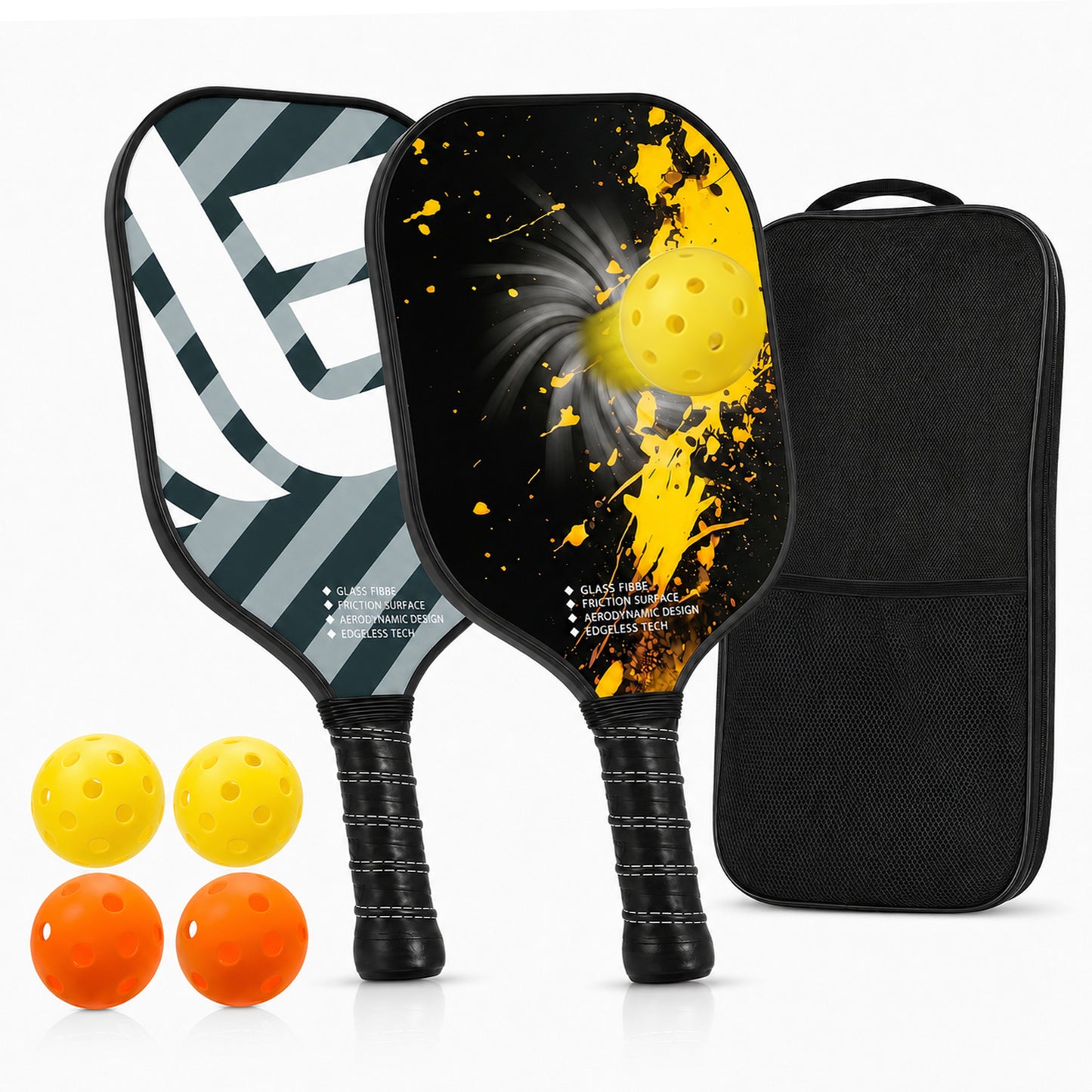 Feeray USAPA Approved Pickleball Paddles Set of 2, Graphite Rackets with Polypropylene Core, Includes 4 Balls & Carry Bag