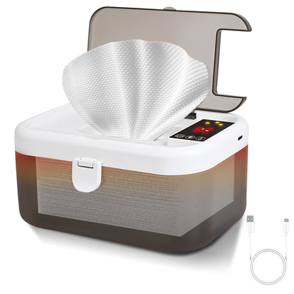 WEENEED Baby Wipe Warmer and Dispenser, USB Powered, 3 Temperature Settings 131°F–149°F, Built-in Night Light, Gray-White