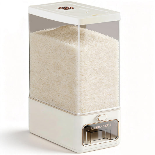 Riousery Rice Dispenser, 25 lb Cereal Storage Container with Built-In Freshener Box, Sealed One-Touch Rice Dispenser for Pantry