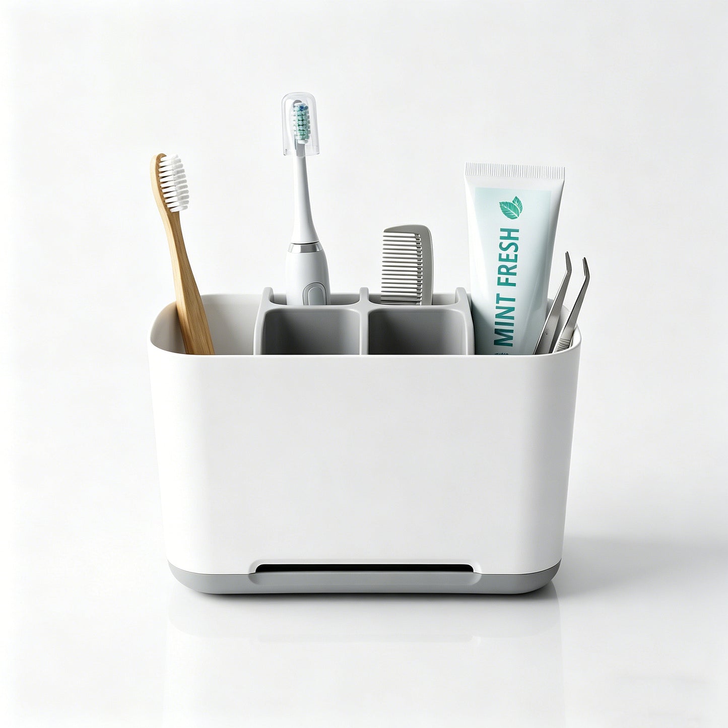 AOLIGO 5 Slots Bathroom Toothbrush Holder, with Drain Holes, Non Slip Design, Removable for Easy Cleaning, Suitable for Bathroom Vanities, Sinks, and Other Settings, Gray