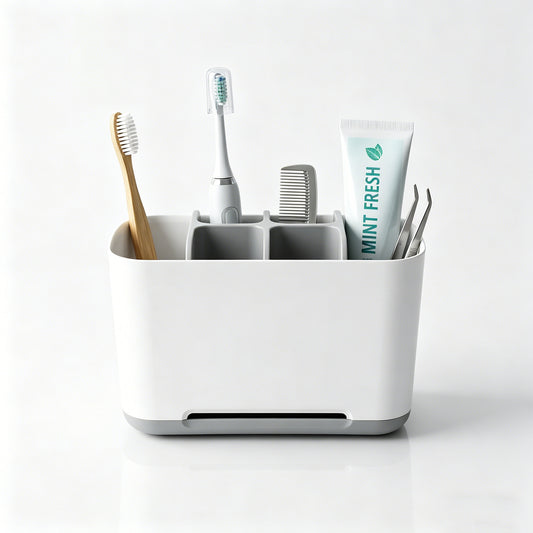 AOLIGO 5 Slots Bathroom Toothbrush Holder, with Drain Holes, Non Slip Design, Removable for Easy Cleaning, Suitable for Bathroom Vanities, Sinks, and Other Settings, Gray