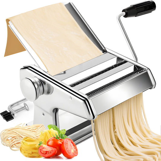 M Buder Pasta Maker Machine, 9 Adjustable Thickness with 2 Cutting Widths Noodles Maker, Silver