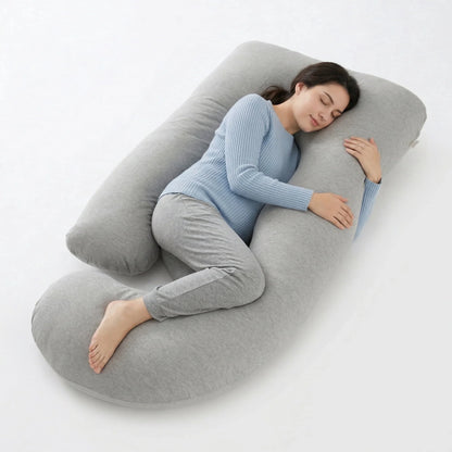 RUPOUN Pregnancy Pillow, J-Shaped Maternity Body Pillow for Sleeping, 70-Inch Full Body Support with Removable Cooling Ice Silk Cover, Gray