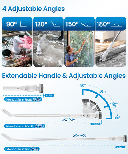 BIMZUC Electric Spin Scrubber, Cordless Cleaning Brush,8 Replaceable Heads, 4 Adjustable Angles, Remote Switch, White