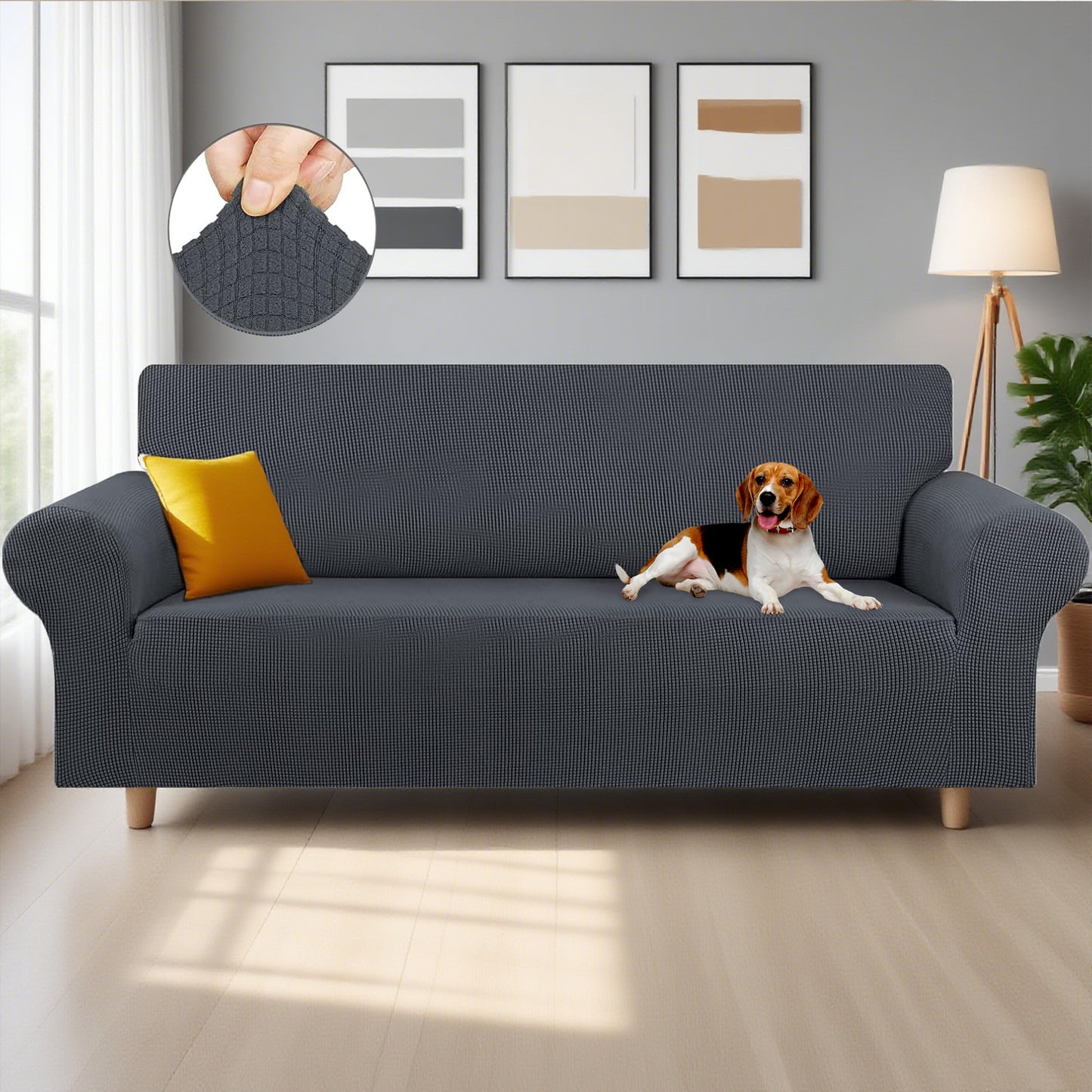 WEENEED Sofa Cover Non Slip Couch Cover Stretch Slipcover Leakproof Couch Protector for Kids Dogs Cats Pets, Dark Gray