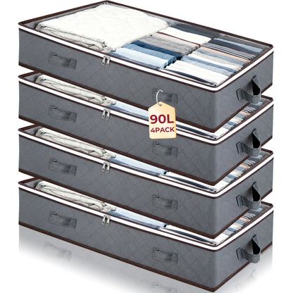 WEENEED 90L Under Bed Storage Bag, Foldable Closet Organizer for Blankets, Towels, Comforter, Sweaters, Linen Sheets