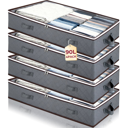 WEENEED 90L Under Bed Storage Bag, Foldable Closet Organizer for Blankets, Towels, Comforter, Sweaters, Linen Sheets