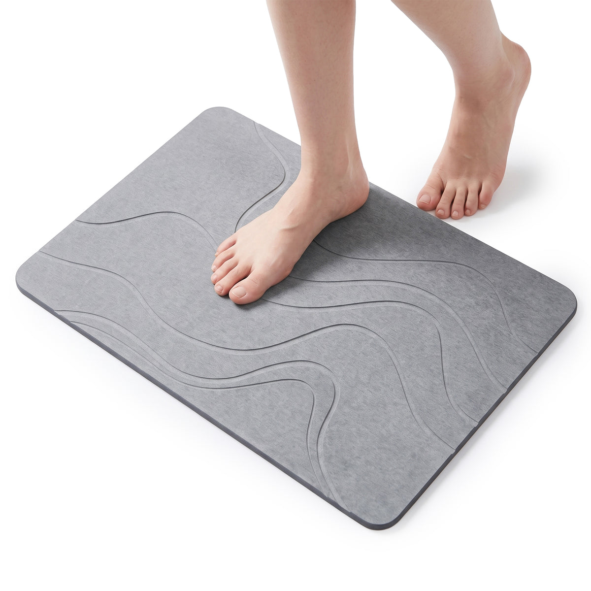 LZSDS Stone Bath Mat, 24" x 15" Diatomaceous Earth Shower Mat with Anti-Slip Base, Quick Dry Bathroom Mat for Kitchen Entryway, Grey