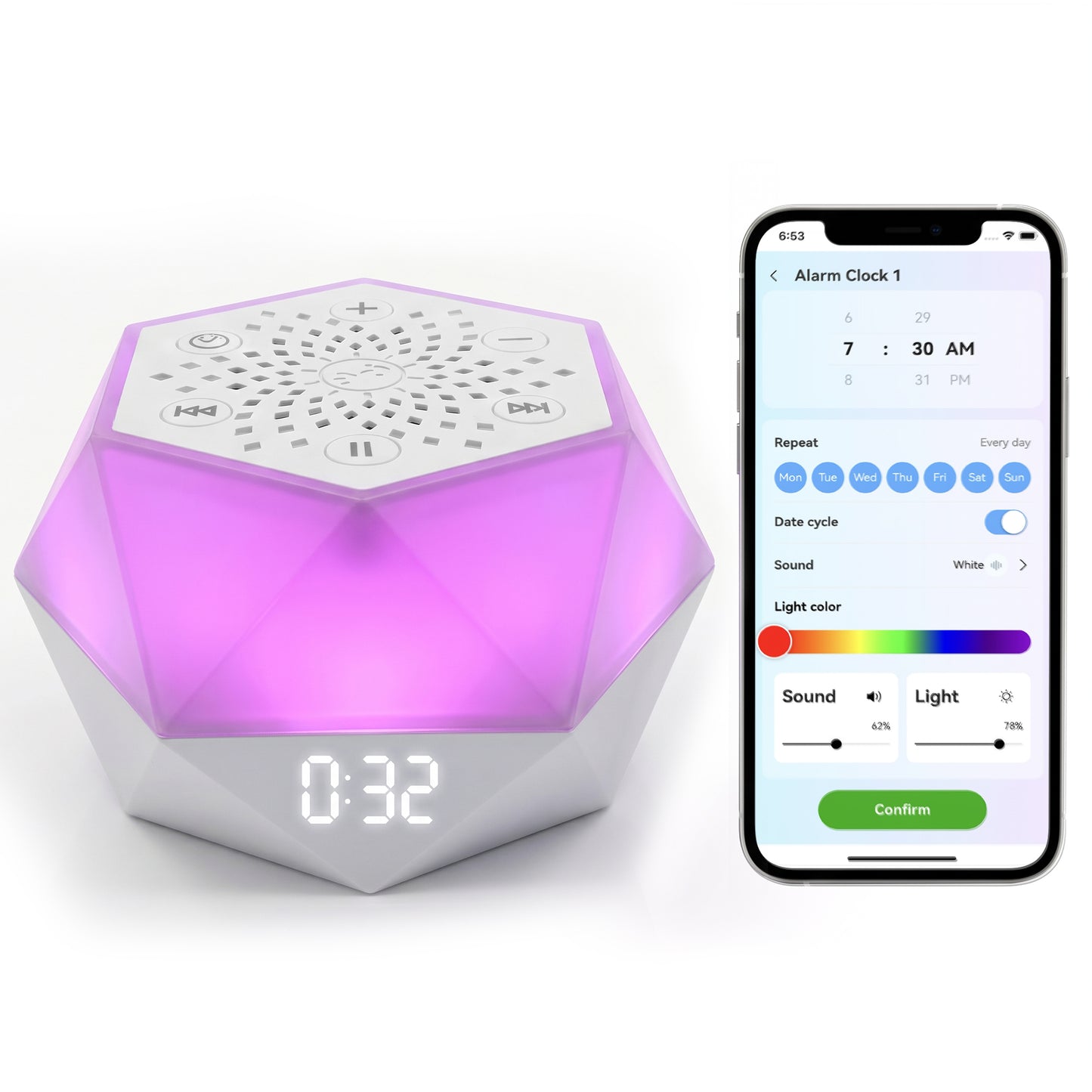 ZNQPLF Baby White Noise Machine, Bluetooth Sound Machine for Sleeping, 32 Sounds Portable Noise Machine with App Control & 8 Color Night Light，white