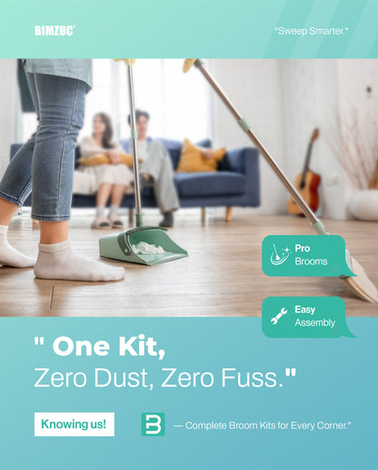 BIMZUC Broom and Dustpan Set for Home, Dustpan & Broom W/Comb, 51" Long Handle, Cyan Cleaning Tools
