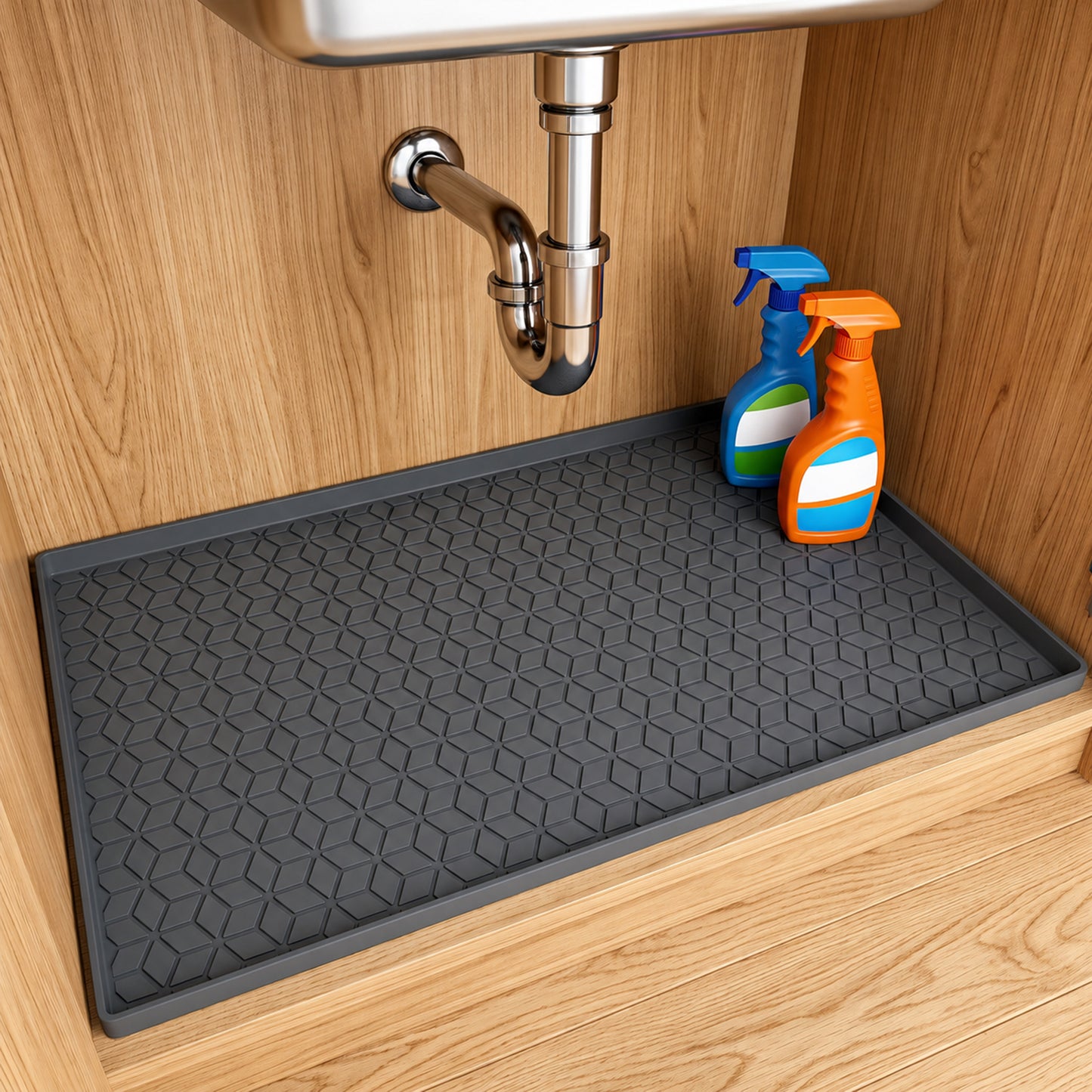 Riousery Under Sink Mat for Kitchen and Bathroom, 34 x 22 Inch Waterproof Silicone Cabinet Liner with 1.8 cm Raised Edge, Dark Gray