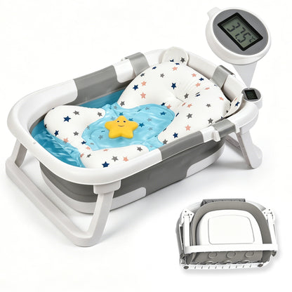 Rupoun Baby Bathtub, Collapsible for Newborn Boys and Girls, Foldable Baby Bathtubs, Gray, Plastic