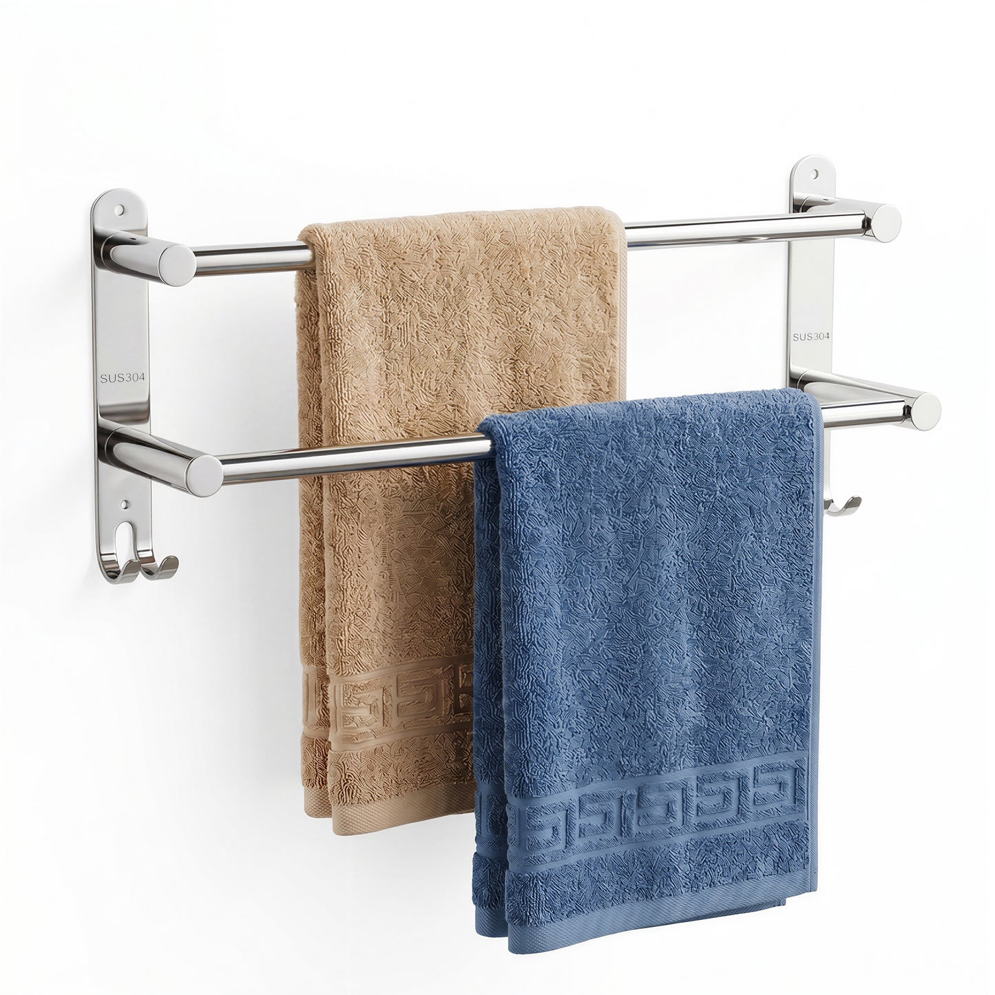 LZSDS Towel Racks for Bathroom Wall Mounted, 304 Stainless Steel Retractable Double Towel Bar 16-29 in with Hooks