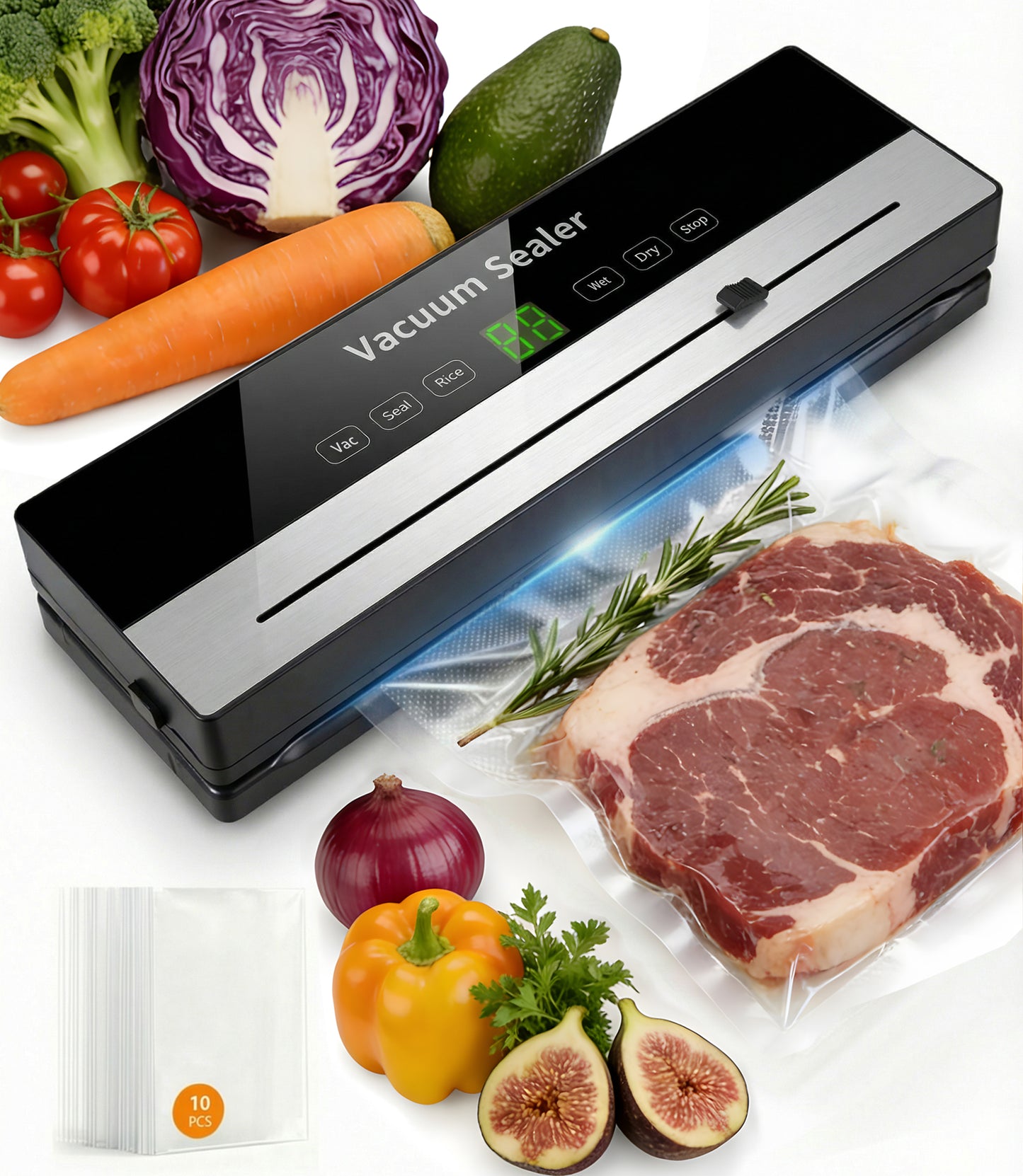M Buder Vacuum Sealer Machine 16.5in, Automatic Sealing for Food Storage with Cutter, 5 Modes, Residential, Commercial