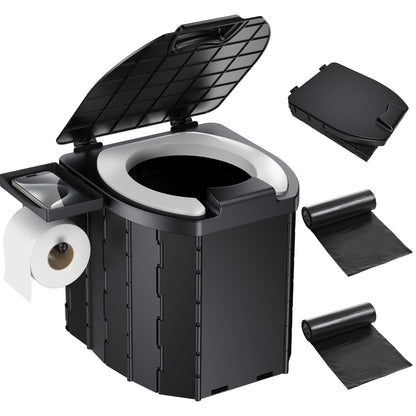OHHANI Outdoor Portable Toilet, Car-Mounted Portable Toilet with Lid, Soft Pad, Tissue Holder, Portable Storage Bag, Foldable, Suitable for Camping, Beach, Hiking, and Car Use.
