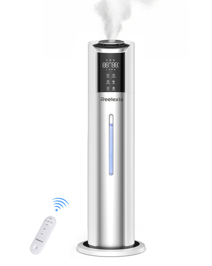 Reelexia 8L Humidifiers for Bedroom Large Room, Top Fill Ultrasonic Cool Mist Tower Humidifiers with Humidistat, Auto Shut-off