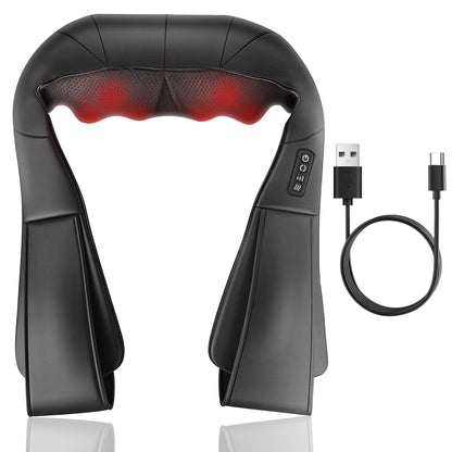 Bokyan Neck Massager Cordless, Shiatsu Shoulder and Kneading Back with Heat, USB-C Rechargeable for Home, Office, Car Use and Travel Use, Black