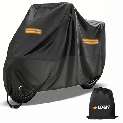 FLORAY Lightweight All-Season Motorcycle Cover, Waterproof Outdoor Protection with Reflective Strips and Windproof Buckles, 2XL, Black
