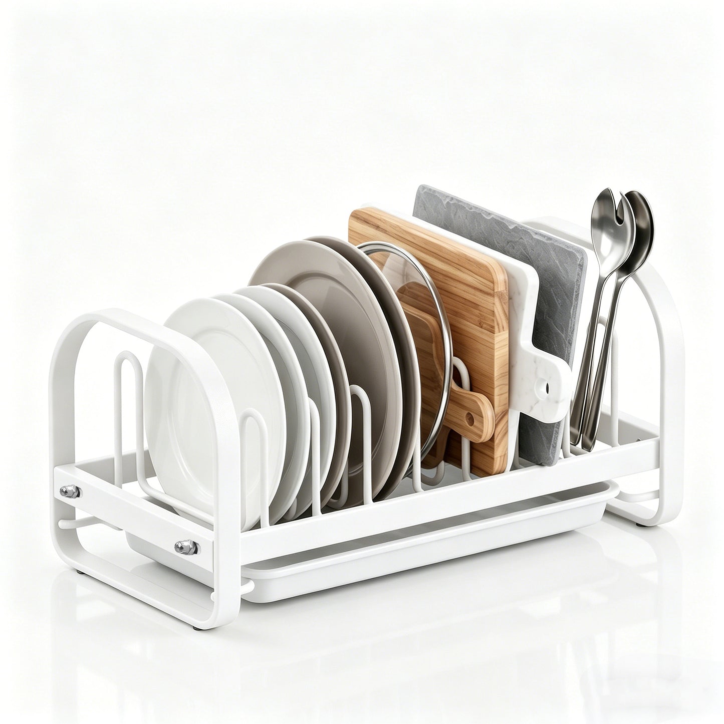Riousery Dish Drying Rack with Drainboard, Compact Stainless Steel Dish Drainer for Small Kitchen Counter, White