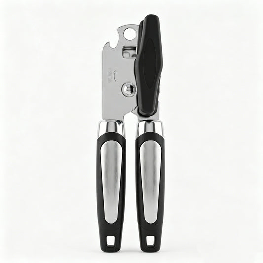 M Buder Can Opener Manual, Stainless Steel Can Opener with Smooth Edge, Ergonomic Handle, Black