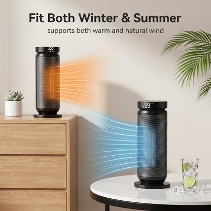 Lairy 1500W Space Heater for Indoor, 16" Portable Electric Heater for Desk and Floor, 2 Heat Settings, ECO Thermostat, Oscillation, Timer, Black