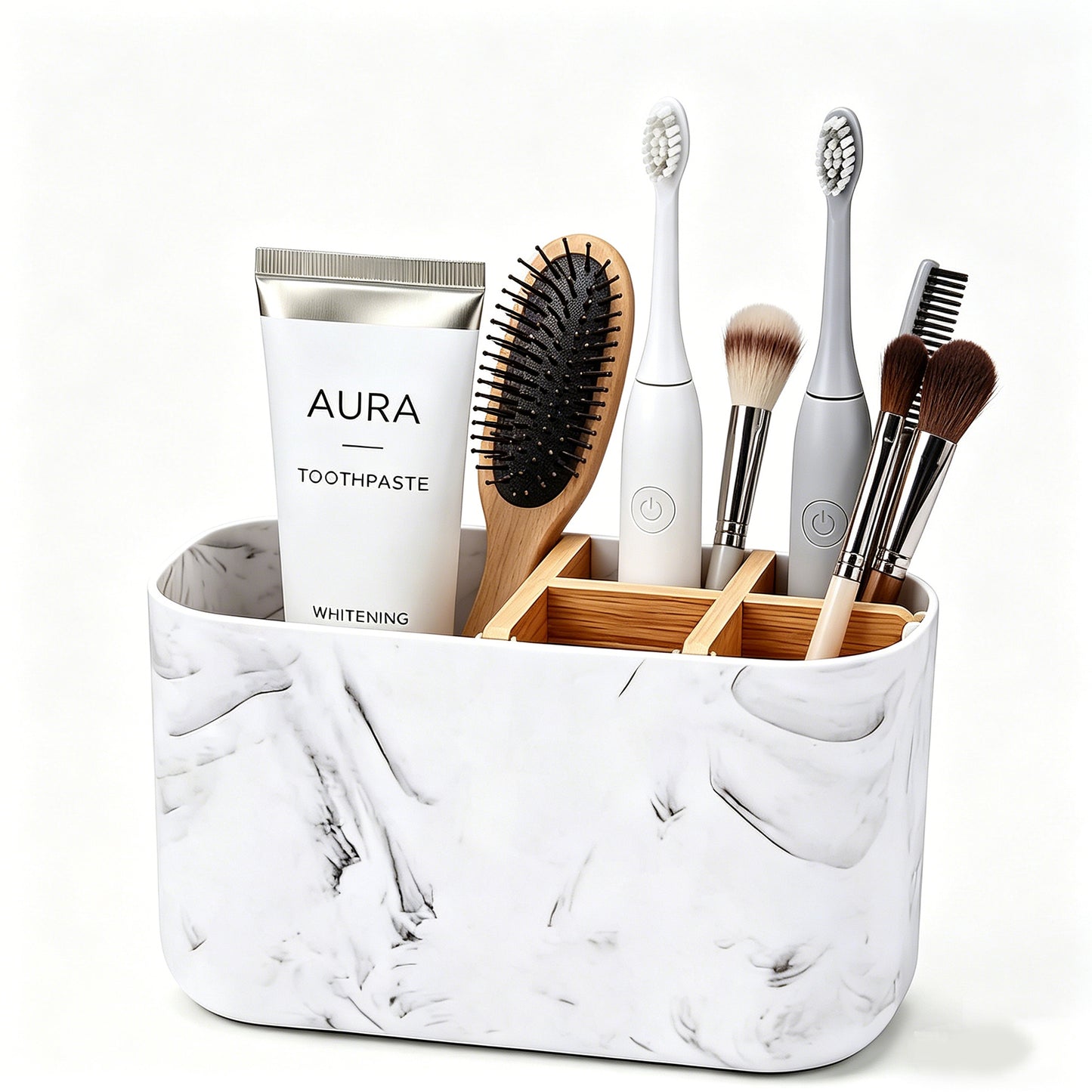 AOLIGO 5 Slot Toothbrush Holder for Bathroom, Electric Toothbrush Organizer with Removable Compartment,  Marble White