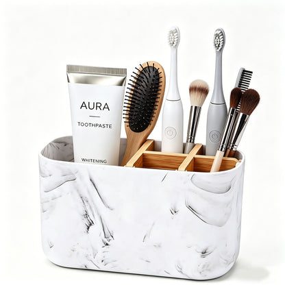 AOLIGO 5 Slot Toothbrush Holder for Bathroom, Electric Toothbrush Organizer with Removable Compartment,  Marble White