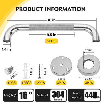 Hodvit 2 Pack 18 Inch Grab Bars for Bathtubs and Showers, Anti Slip Shower Grab Bars Stainless Steel Shower Handle Handicap Elderly Senior Assist Bathroom Saft Handle