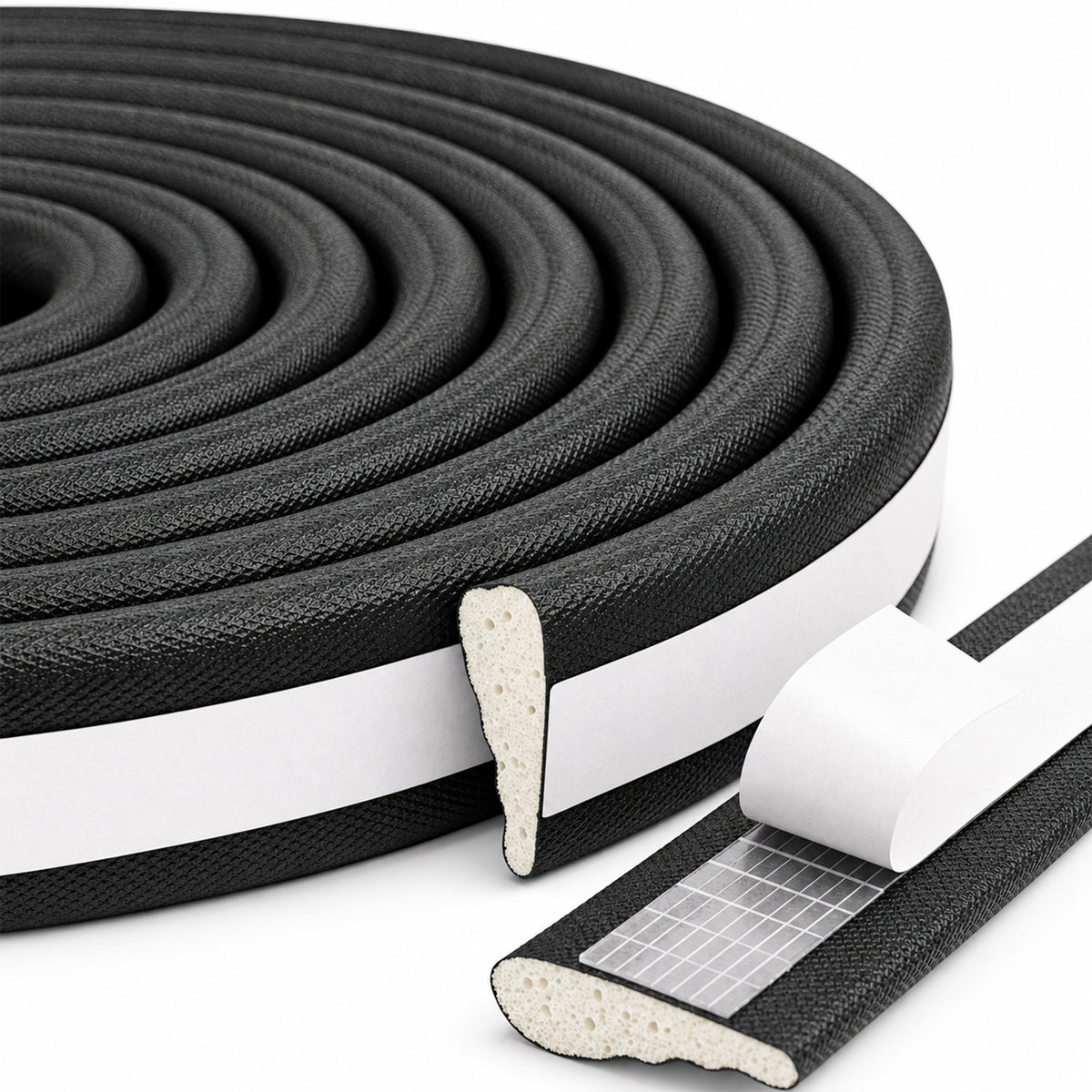 LZSDS Self-Adhesive Polyurethane Foam Door Weatherstrip, 33 ft Wedge-Shaped Window and Door Frame Seal, Black, 2-Pack