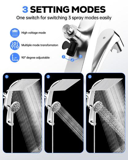 Hodvit High Pressure Rainfall Shower Head 10 Spray Handheld Showerhead Combo, 360° Degree Rotating Extension Arm, New