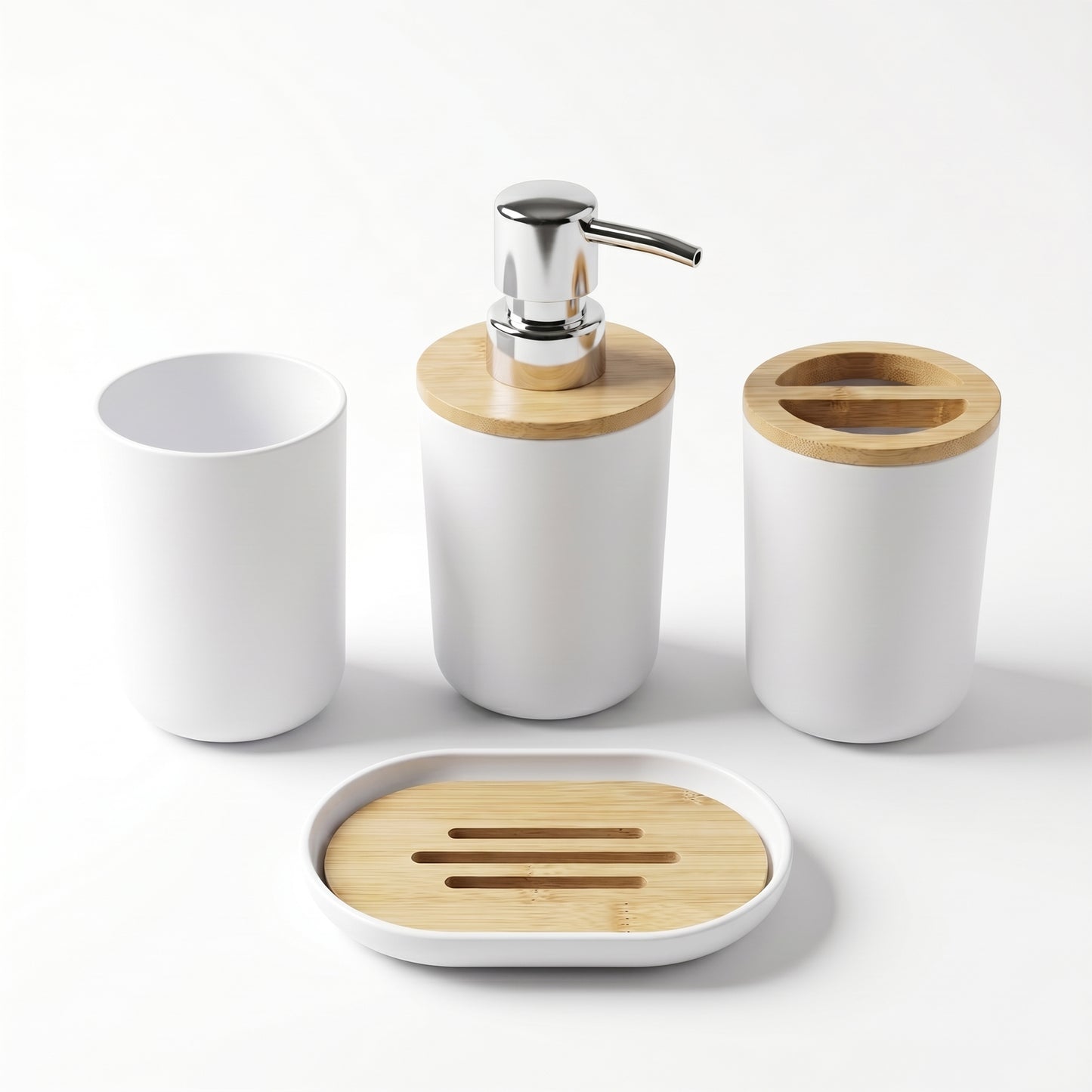 LZSDS Soap Dispenser Set 4 Piece, Plastic Countertop Lotion Dispenser for Bathroom Vanity with Tray Accessories