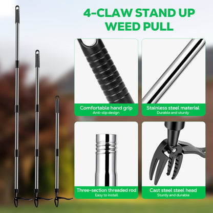 OHHANI Weed Puller Tool, 4-Section Adjustable Length, Detachable, Portable, Suitable for Gardens Lawns and Flower Beds