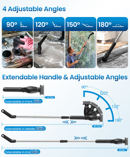 BIMZUC Electric Spin Scrubber, Cordless Cleaning Brush,8 Replaceable Heads, 4 Adjustable Angles, Extendable Handle, Black