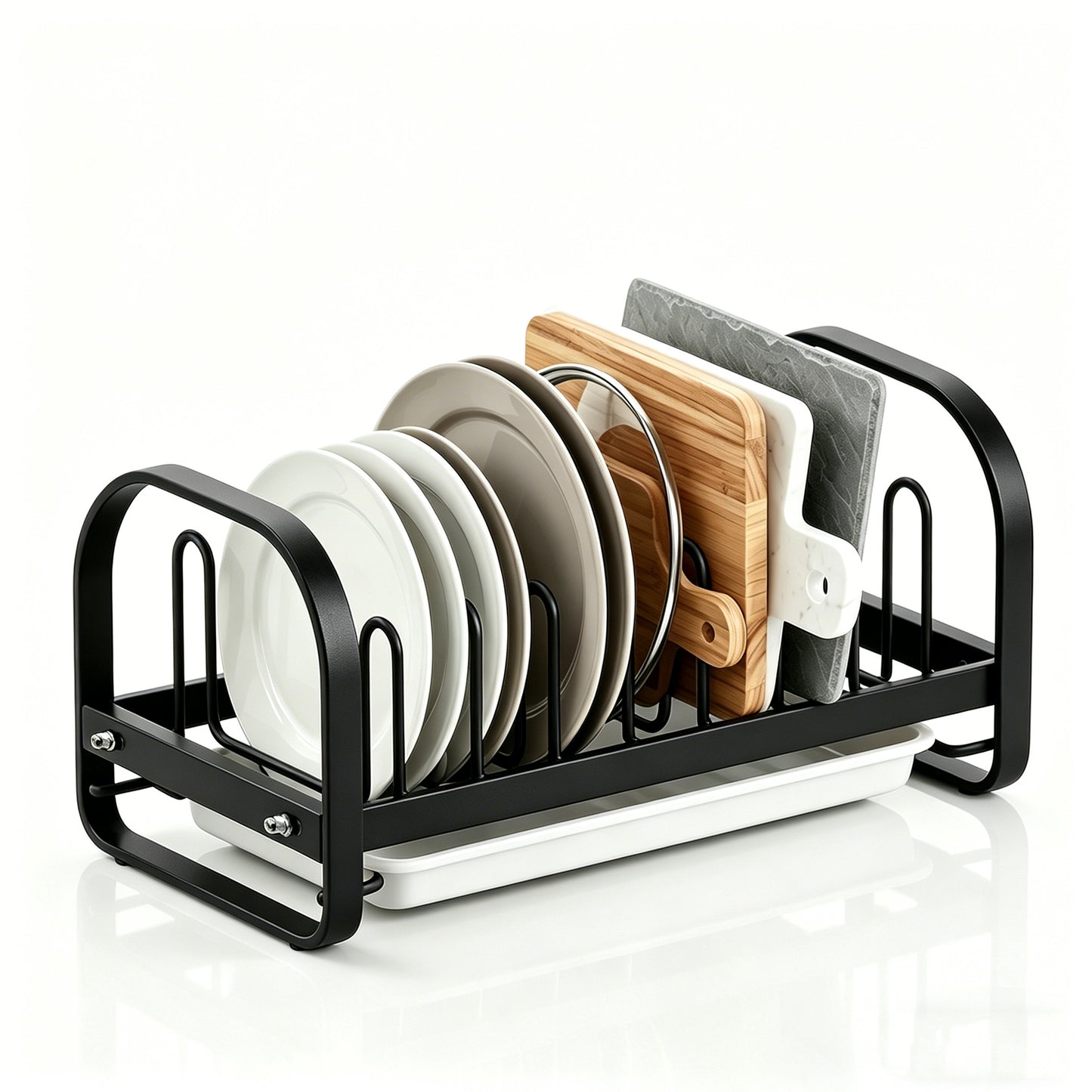 Riousery Dish Drying Rack with Drainboard, Compact Stainless Steel Dish Drainer for Small Kitchen Counter, 14.2" x 6.9" x 6.1", Black