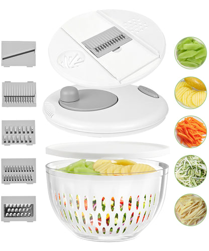 M Buder Salad Spinner, Vegetable Fruit Washer Dryer and Chopper, Lettuce Spinner with 5 Blade Slicer Shredder, 4500ML Slalad Bowl , White