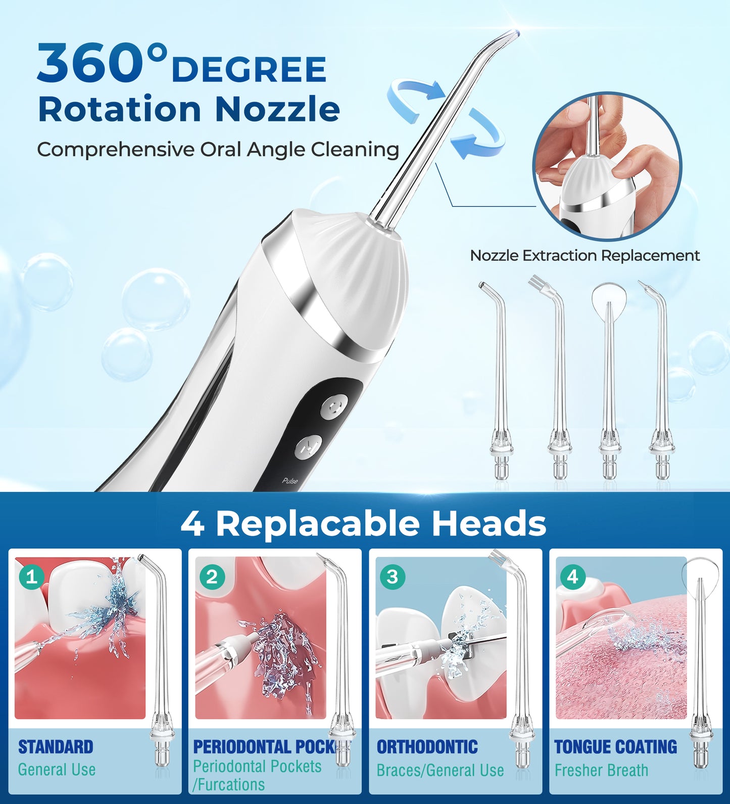 Bokyan Water Flosser for Teeth, cordless 200 ML Portable Electric Flossing Cleaner Rechargeable , Water Picks for Dental Hygiene