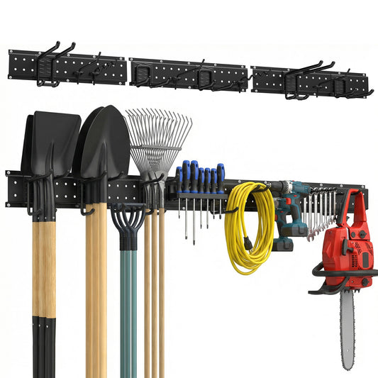 WEENEED Garage Tool Organizer Wall Mount 48 inches with 10 Adjustable Heavy-Duty Hooks, Garage Organization, Garden Tool Storage Rack, Yard, and Shed