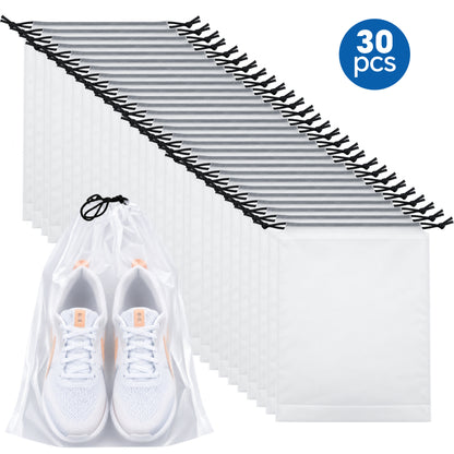 Riousery Shoe Bags for Travel, 30 Pack Thickened Clear Shoe Storage Bags with Drawstring, 15.7 x 11.8 Inch Waterproof Dustproof Shoe Pouches for Men Women