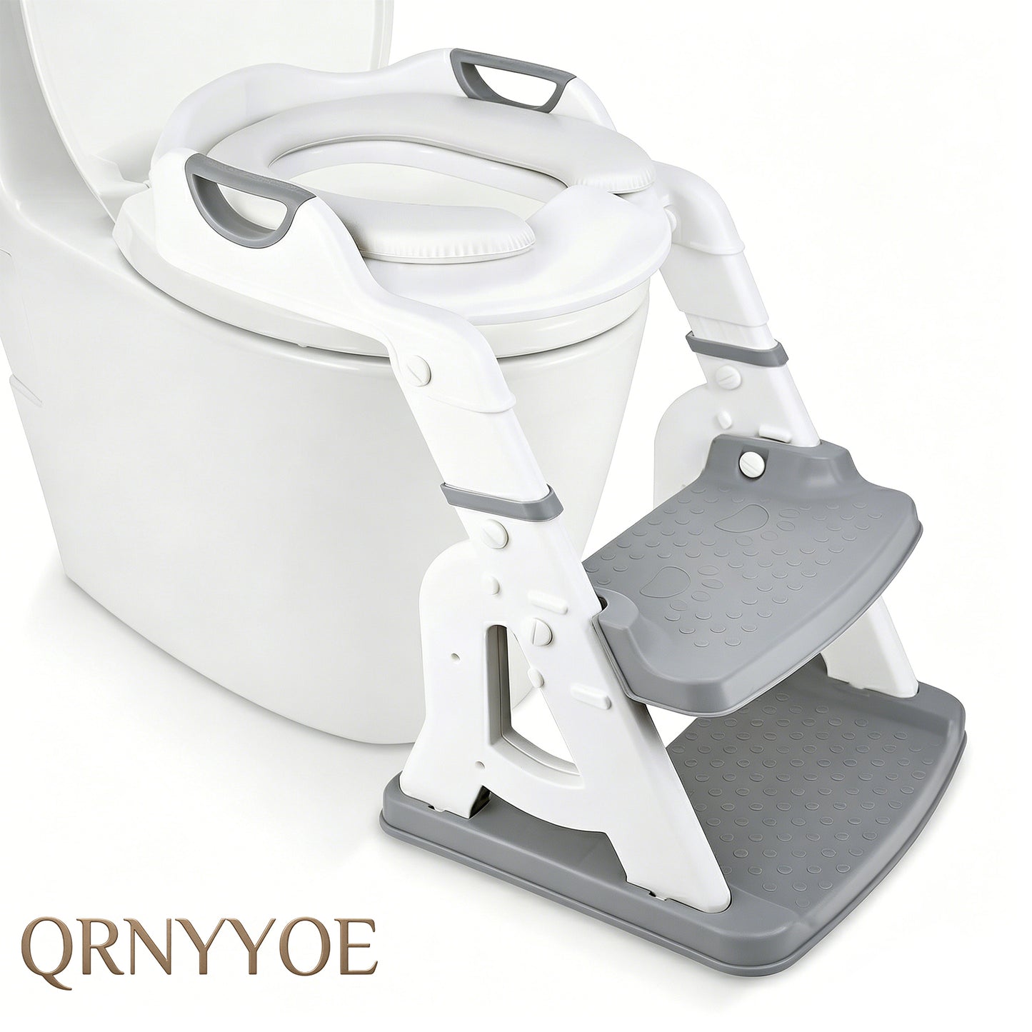 QRNYYOE Potty Training Seat 2-in-1 with 2 Step Ladder, Foldable and Adjustable Height Toddler Toilet Step Stool
