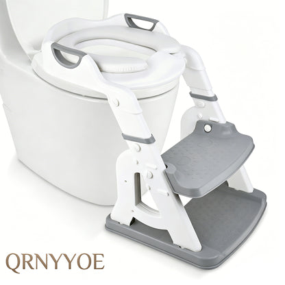 QRNYYOE Potty Training Seat 2-in-1 with 2 Step Ladder, Foldable and Adjustable Height Toddler Toilet Step Stool