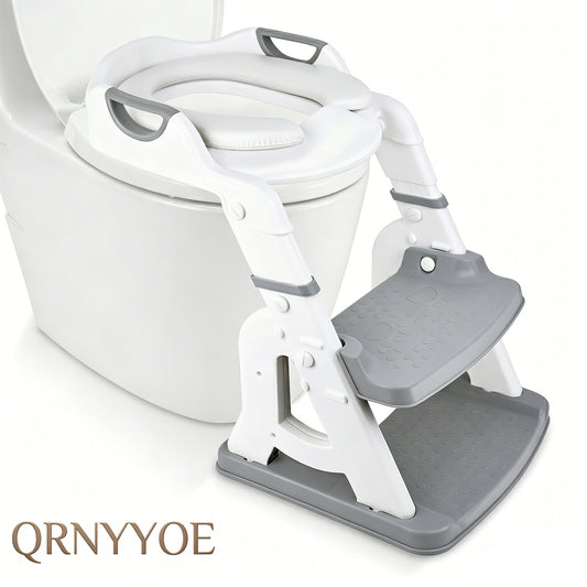 QRNYYOE Potty Training Seat 2-in-1 with 2 Step Ladder, Foldable and Adjustable Height Toddler Toilet Step Stool