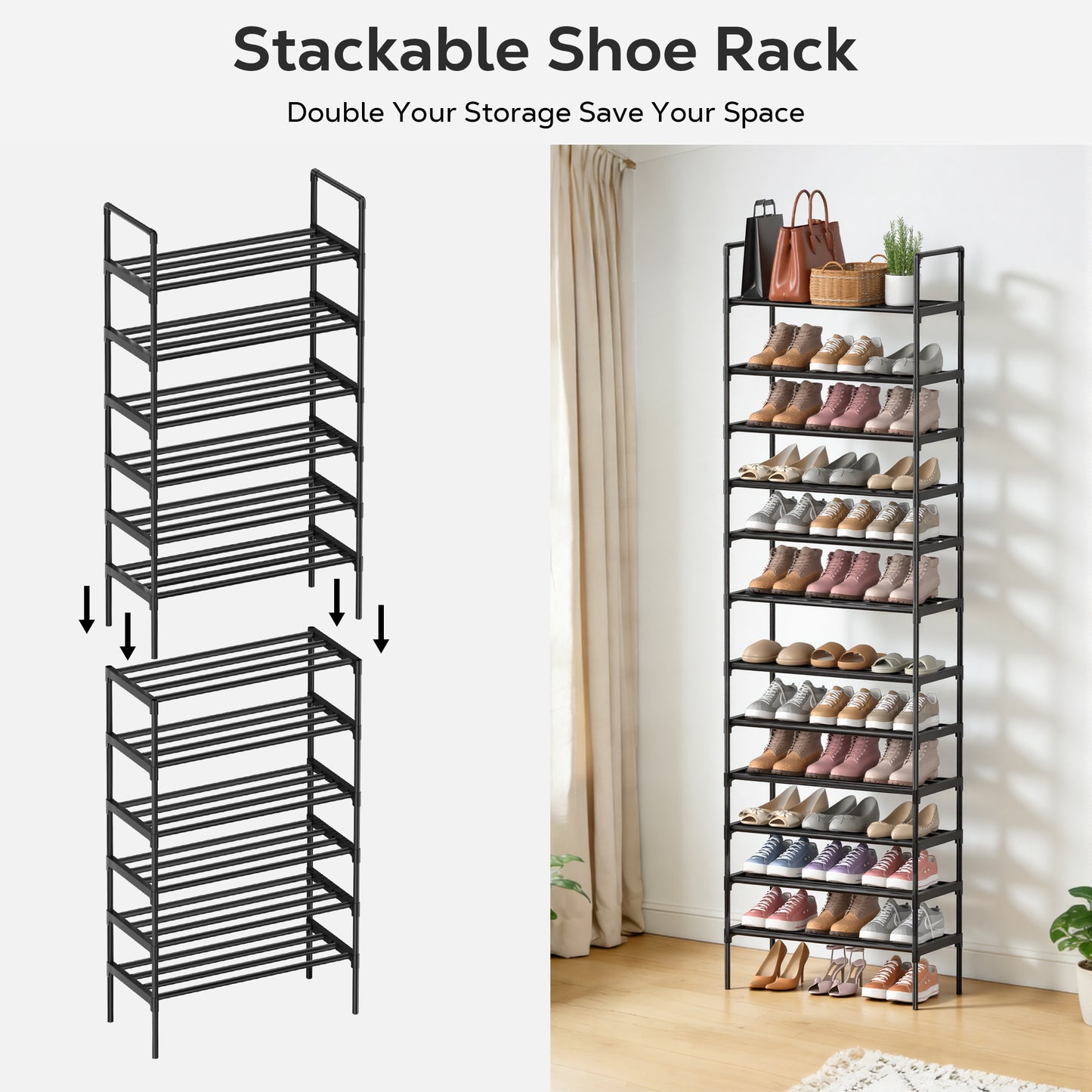 Riousery 6-Tier All-Steel Shoe Rack, Stackable Metal Shoe Organizer with Adjustable Shelves, Heavy-Duty Storage for Entryway, Closet, Bedroom