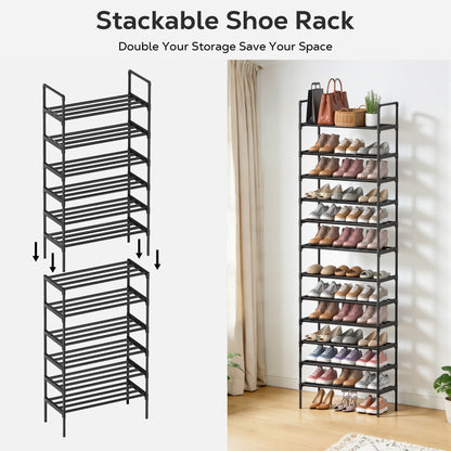 Riousery 6-Tier All-Steel Shoe Rack, Stackable Metal Shoe Organizer with Adjustable Shelves, Heavy-Duty Storage for Entryway, Closet, Bedroom